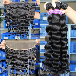 Extensioni di capelli Remy vergini malesi con cuticole allineate, doppia trama, stile Loose Wave e Water Wave, con tessitura a cuore - Product Image 1