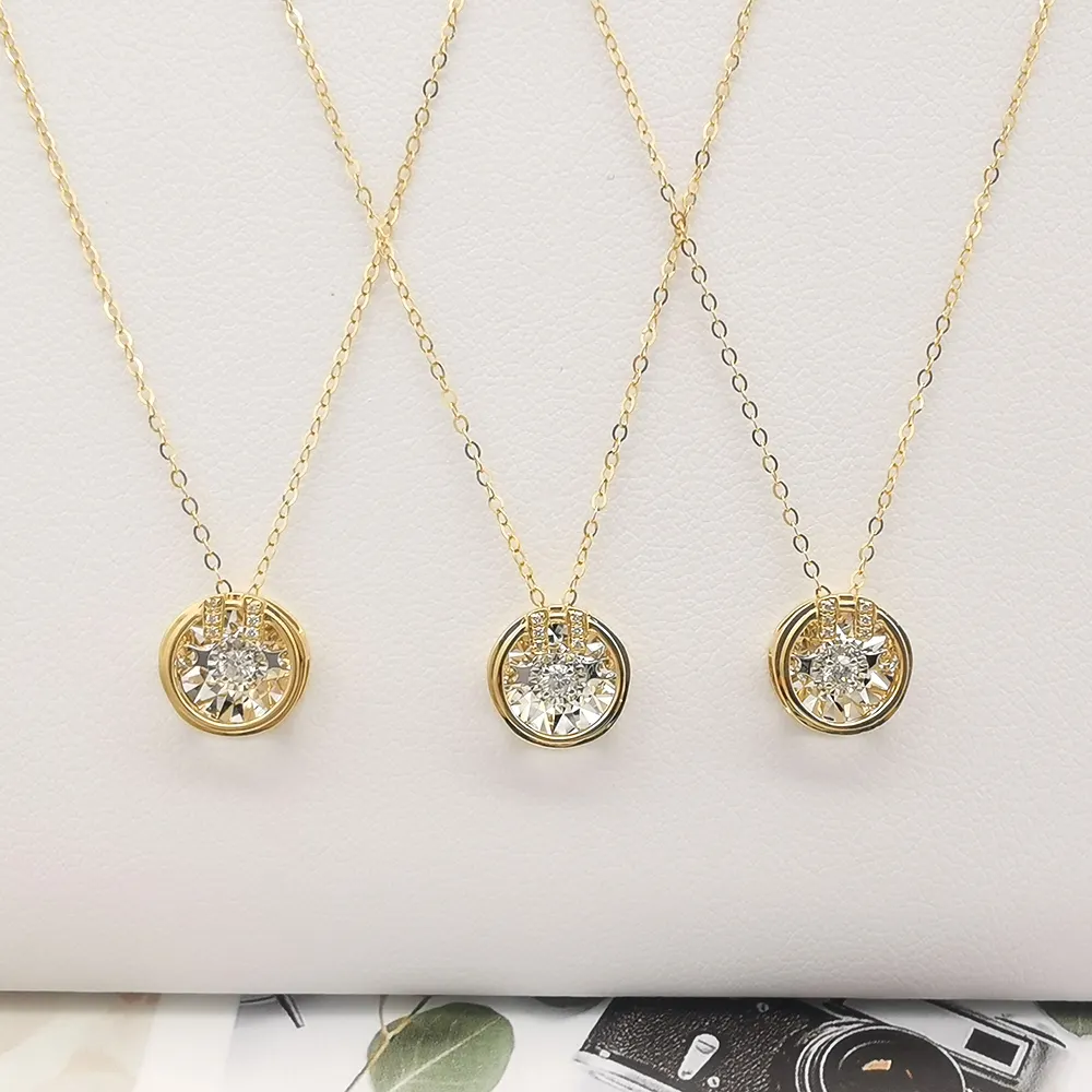 Solid Gold Real Diamonds Round Shape Charm Necklace Women Jewelry NewためDesign 18K Pure Pendant Necklaces Link Chain 1 Pcs