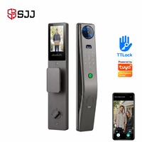 Cerradura Inteligente WiFi SJJ con Reconocimiento Facial, Cámara con Mirilla, Videoportero, Código y Desbloqueo Remoto a través de la Aplicación Tuya para Puertas de Madera
