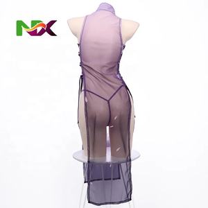 Costume de <span class=keywords><strong>cosplay</strong></span> d'anime <span class=keywords><strong>Sakura</strong></span> Cheongsam pour femmes, robe transparente en maille à fleurs, robe Qipao violette, lingerie élégante, costumes de télévision et de cinéma - Product Image 5