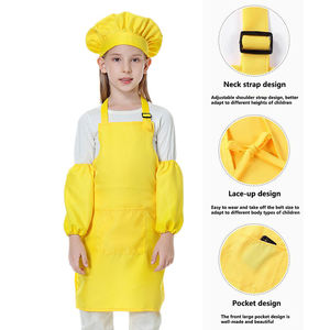 Delantal liso de poliéster personalizado para niños para cocina, ropa de pintura para hornear, sombrero y delantal de <span class=keywords><strong>Chef</strong></span> para niños de 3 a 12 años - Product Image 2