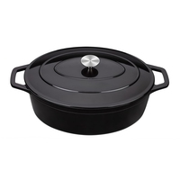 Cocotte en fonte émaillée avec couvercle, pot ovale en fonte avec revêtement émaillé antiadhésif pour la cuisson du pain