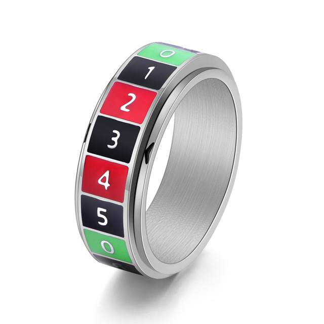Trendy Personality Punk Style Arabic Letter Rotating Stainless Steel Anxiety Spinner Rings Silver/Black Zinc Plated Wholesale