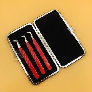 Professional Japanese Sustainable Stainless Steel Diamond <b>Grip</b> L Eyelash Extension Tweezers Pointed Red Volume Lash Tweezers - Product Image 6