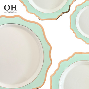 <span class=keywords><strong>Service</strong></span> de <span class=keywords><strong>table</strong></span> en <span class=keywords><strong>porcelaine</strong></span> vert menthe motif tournesol, décor pour événements de mariage, assiette de présentation à bord doré, vaisselle et assiettes en céramique vertes - Product Image 4