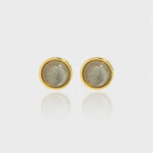 Popular natural stone moonstone Labradorite earring stud simple S925 sterling silver stud earrings rings jewelry sets in stock