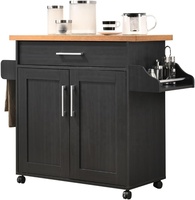 Chariot de cuisine roulant en bois avec porte-serviettes, tiroir à ustensiles et armoire avec étagère à épices