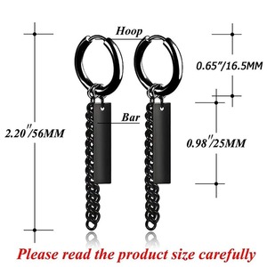 1 Par de Pendientes de Aro con Cadena y Gancho de Acero Inoxidable para Hombre y Mujer, Estilo Gótico Punk, Color Negro y Plateado, Joyería Hip Hop para Fiestas, Regalos - Product Image 2