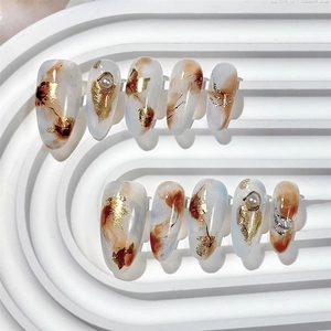 Prix de gros : Ongles artificiels en amande, forme cercueil, très demandés, 10 pièces, 100% <span class=keywords><strong>dessin</strong></span>és à la <span class=keywords><strong>main</strong></span>, à presser, en ABS de haute qualité pour nail art - Product Image 3