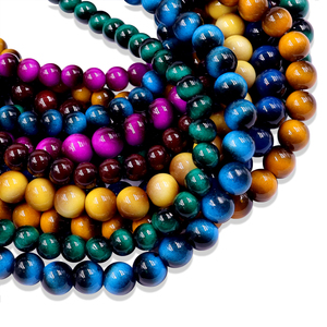 ลูกปัดแก้วคุณภาพสูง ขนาด 8 มม. 10 มม. ลายเลียนแบบสีเหลือง น้ำเงิน เขียว ชมพู ลายตาเสือ สำหรับทำสร้อยข้อมือและเครื่องประดับ ทำเอง - Product Image 5