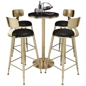 Modern Minimalist Gold <strong>Bar</strong> <strong>Table</strong> Set 4 White Cushion <strong>Stools</strong> Space-Saving <strong>Pub</strong> Kitchen Furniture for Dining Living Room Hotel - Product Image 2