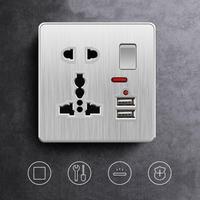 Prise d'interrupteur mural britannique argent 13a 220V, double prise universelle murale USB électrique, panneau d'interrupteur de vitesse à gradation