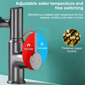 1080 °   Robinet de lavabo à bras mécanique pivotant avec affichage LED de la température, robinet de cuisine/salle de bain extractible à 3 modes (gris canon et blanc) - Product Image 4