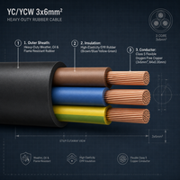 Câble électrique en caoutchouc YC YCW 3x6mm2, 3 conducteurs en cuivre, résistant à l'huile, câble robuste pour machines triphasées