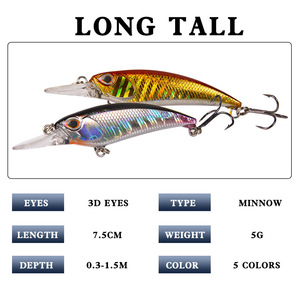 Leurre flottant Minnow 7,5 cm 5 g, appât dur pour la pêche au bar en eau douce et en eau salée, ensemble de matériel de pêche - Product Image 5