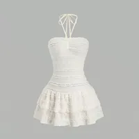 Robe d'été blanche style français élégant, décolleté sans bretelles, tissu fluide, service OEM ODM