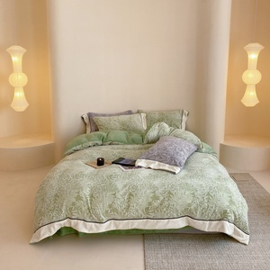 Nordic Style Green Jacquard Milk Velvet Bedding Set 4 Pieces <strong>Fluffy</strong> Soft Winter <strong>Duvet</strong> <strong>Cover</strong> &amp; Sheet Set - Product Image 1
