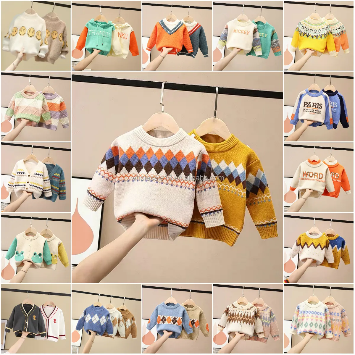 Kids Fashion Wool Sweaters for Autumn Winter Baby Boys Plaid Pullover Sweater