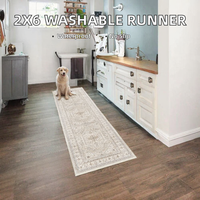 2x6 Floral Pattern Low Pile Runner Rug Washable Non-Slip Rubber Backing Soft Waterproof Stain Resistant Indoor Vintage Carpet
