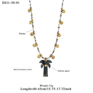 トレンドのココナッツツリーペンダントネックレス、天然石と幸運の目付き、316Lステンレススチール製、18Kゴールドメッキ、防水ジュエリー - Product Image 2