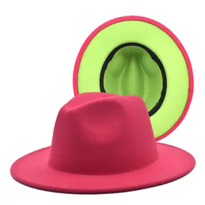 قبعة صوفية كلاسيكية للنساء والرجال من سومبريرو, قبعة كلاسيكية من الصوف باللونين الوردي والأخضر بحافة مسطحة