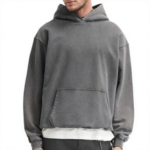 Sudadera con Capucha Lisa de Color Sólido, 100% Algodón, Lavado Ácido, Talla Grande, para Hombre, Primavera - Product Image 1