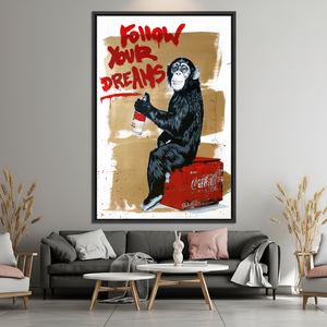 Banksy Monkey Graffiti Printed Canvas Artwork - Modern, Urban Elegance,<b>BLACK</b> <b>FRAMED</b> CANVAS - Product Image 3