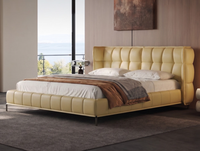 Lit en cuir minimaliste moderne, cuir de vachette pleine fleur, design superposé tridimensionnel, mousse haute-douceur, cadre en bois de sapin, 1,8 m