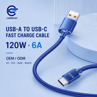 Câble de charge rapide USB-A vers Type-C 120W 6A professionnel LUNG KAY, bleu tressé, pour téléphone et tablette, personnalisable OEM ODM