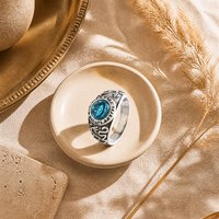 Bague ouverte réglable en cuivre, large bande sculptée vintage avec incrustation de pierre bleue, bijou rétro unisexe
