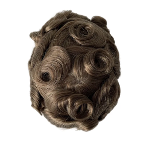 Prótesis de cabello masculino brasileño <span class=keywords><strong>Tiet</strong></span> de mano transparente 10*8 Topper de encaje completo Tupé Mans Ondulado Marrón #17 - Product Image 6