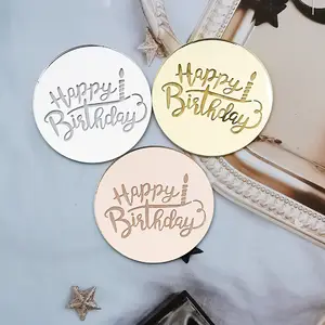 Happy Birthday Cupcake Cake Topper Acrylic Round Cake Decoration Topper Birthday Party Decoration