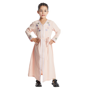 Pronto per la spedizione della malesia tacchino islamico per bambini abaya ragazze musulmani per bambini in tinta unita ricamato con cerniera anteriore vestito da ragazza musulmano - Product Image 2