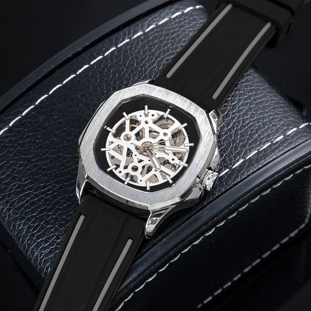 OEM Luxury Classic Mechanical Square Transparent Custom Logo Automatic Watches for Men