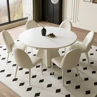 Ensemble Table et Chaises de Salle à Manger Extensible Rond Moderne en Marbre et Bois, Style Luxe, 4, 6 ou 8 Places, Design Meubles Gain de Place