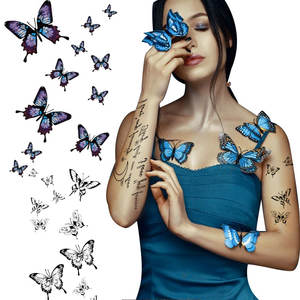 Autocollants de <span class=keywords><strong>tatouage</strong></span> corporel temporaire imperméable pour <span class=keywords><strong>femme</strong></span>, motif floral et papillon, design sexy, pour fêtes, usage quotidien, plage, cosplay, occasions spéciales - Product Image 2