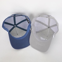 Gorra de Béisbol de 5 Paneles con Logotipo Bordado Personalizado al por Mayor, de Alta Calidad, con Certificación BSCI, Gorras de Poliéster Azul, con Orificios Cortados con Láser, a la Moda