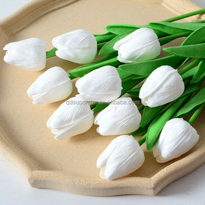 C-136 <span class=keywords><strong>Flores</strong></span> <span class=keywords><strong>Artificiales</strong></span> de Alta Calidad, Tulipán Individual, Estilo Moderno, Decoración para el Hogar con Diseño Floral de Látex de Tacto Real, Blanco - Product Image 1