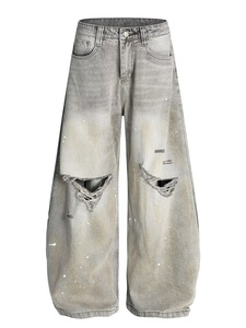 Jeans Americanos Retro con Efecto Salpicado y Teñido, con Agujeros, de Corte Holgado, Lavables, para Fiestas, Diseño Machete, Talla Pequeña, para Hombre y <span class=keywords><strong>Mujer</strong></span>, para Parejas - Product Image 1