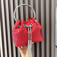 Tas Clutch Pesta Bertabur Rhinestone, Tas Tangan Mewah Desainer, Tas Selempang Kecil, Tas Clutch Kristal Berkilau, Tas Bucket