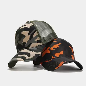 Chapeau de camionneur de camouflage respirant en polyester 100% de haute qualité casquettes de chapeau de camionneur de camouflage en maille brodée personnalisée