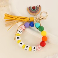 Cadeau Professeur Porte-clés Bracelet Perles Silicone avec Pompon Perles Lettres pour Femme la Rentrée Scolaire