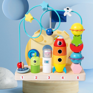 Nuovo Gioco Educativo Labirinto di Perline, Blocchi di Legno Impilabili, Perline in Legno che Gira intorno al Pianeta per Bambini - Product Image 1