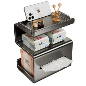 Porte-papier toilette mural minimaliste gris anthracite en acier carbone, distributeur de papier auto-adhésif, organisateur de salle de bain - Product Image 3