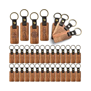 Custom Logo Wooden Keychain With Leather Strap, Wood Engravable Blank Chain for Laser Engraving Key Tags Craft <b>Gift</b> - Product Image 1