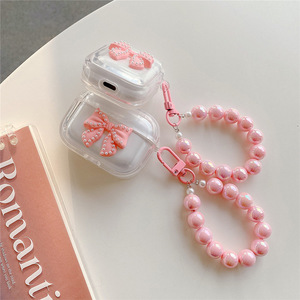 เคสหูฟังแบบใสลายผีเสื้อ เหมาะสำหรับ AirPods 4 เคสป้องกันหูฟังไร้สายสำหรับ AirPod Pro พร้อมสายคล้องข้อมือแบบลูกปัด - Product Image 1