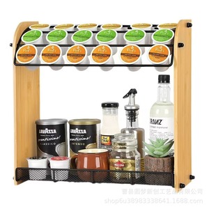 Estante de madera de doble capa para cápsulas de café, organizador de especias de cocina sencillo, estante de almacenamiento y exhibición. - Product Image 5