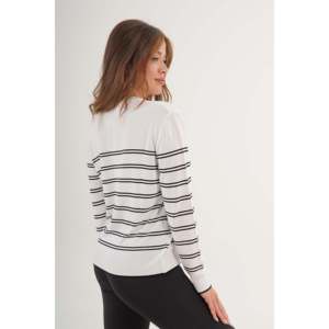 Wholesale <b>Vintage</b> Style Crew Neck Striped Knit <b>Sweater</b> for Women White Long Length Button Decoration Casual for Autumn Beach - Product Image 3