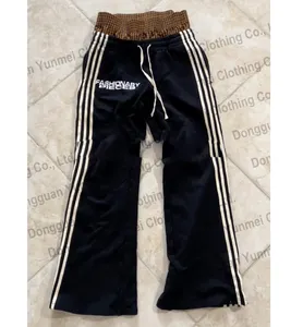 Calça de moletom tipo moletom com pernas largas e largas, calça de moletom tipo moletom com listra para homens, calça de moletom pré-sag de cintura dupla personalizada para homens