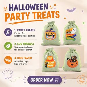 Ready-to-Ship <b>Halloween</b> European Style Textile Heat Transfer Printed Drawstring Gift <b>Bags</b> Candy <b>Party</b> Packaging Pumpkin Cartoon - Product Image 2